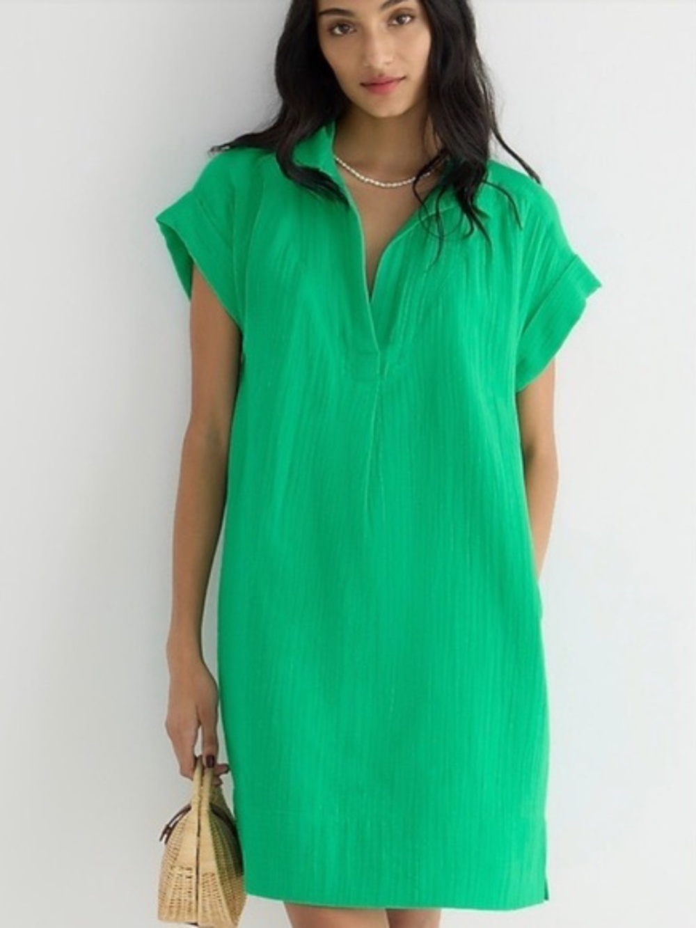 J.Crew Gauze Shift Dress Women’s XS Green Collared Mini Cover Up Casual
